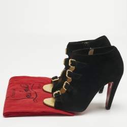Pre Owned Christian Louboutin Black Leather and Suede Ankle Strap Sandals Size 40