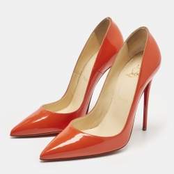 Pre Owned Christian Louboutin Orange Patent Leather So Kate Pumps Size 38