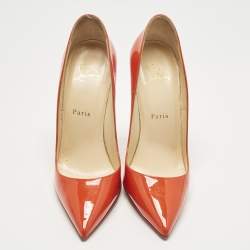 Pre Owned Christian Louboutin Orange Patent Leather So Kate Pumps Size 38