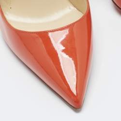 Pre Owned Christian Louboutin Orange Patent Leather So Kate Pumps Size 38