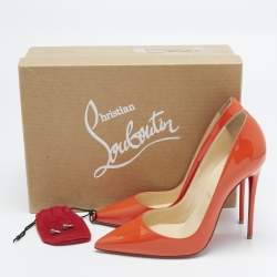 Pre Owned Christian Louboutin Orange Patent Leather So Kate Pumps Size 38