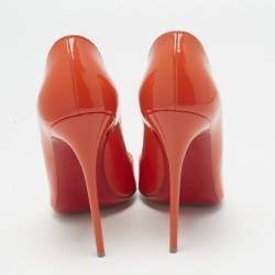 Pre Owned Christian Louboutin Orange Patent Leather So Kate Pumps Size 38