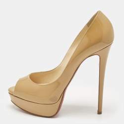 Pre Owned Christian Louboutin Beige Patent Leather Very Prive Peep Toe Pumps Size 39
