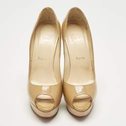 Pre Owned Christian Louboutin Beige Patent Leather Very Prive Peep Toe Pumps Size 39