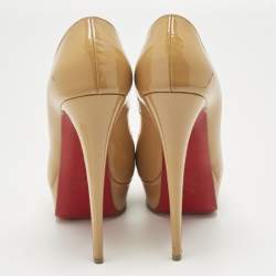 Pre Owned Christian Louboutin Beige Patent Leather Very Prive Peep Toe Pumps Size 39