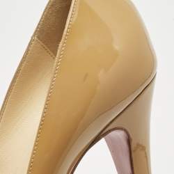 Pre Owned Christian Louboutin Beige Patent Leather Very Prive Peep Toe Pumps Size 39