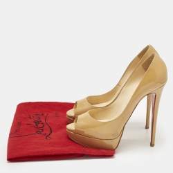 Pre Owned Christian Louboutin Beige Patent Leather Very Prive Peep Toe Pumps Size 39