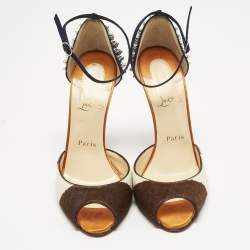 Pre Owned Christian Louboutin Tricolor Calf Hair and Suede Pina Spike Sandals Size 38.5