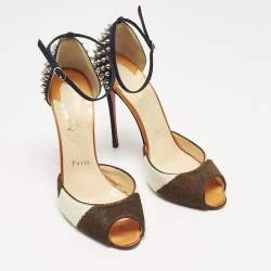 Pre Owned Christian Louboutin Tricolor Calf Hair and Suede Pina Spike Sandals Size 38.5