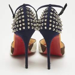 Pre Owned Christian Louboutin Tricolor Calf Hair and Suede Pina Spike Sandals Size 38.5