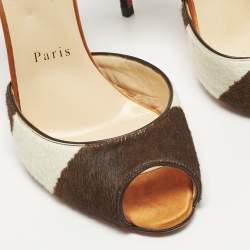 Pre Owned Christian Louboutin Tricolor Calf Hair and Suede Pina Spike Sandals Size 38.5