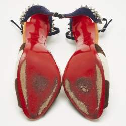 Pre Owned Christian Louboutin Tricolor Calf Hair and Suede Pina Spike Sandals Size 38.5