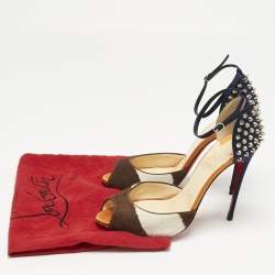 Pre Owned Christian Louboutin Tricolor Calf Hair and Suede Pina Spike Sandals Size 38.5