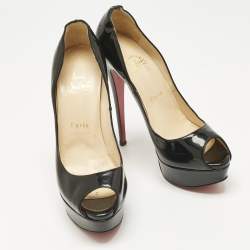 Pre Owned Christian Louboutin Black Patent Leather Lady Peep Toe Pumps Size 38