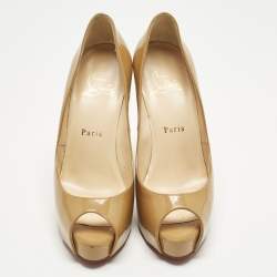Pre Owned Christian Louboutin Beige Patent Leather Very Prive Peep Toe Pumps Size 37
