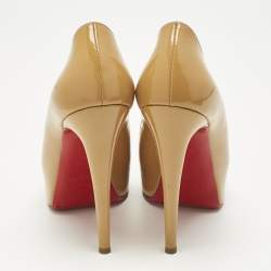 Pre Owned Christian Louboutin Beige Patent Leather Very Prive Peep Toe Pumps Size 37