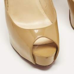 Pre Owned Christian Louboutin Beige Patent Leather Very Prive Peep Toe Pumps Size 37