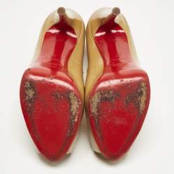 Pre Owned Christian Louboutin Beige Patent Leather Very Prive Peep Toe Pumps Size 37