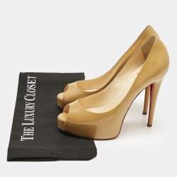 Pre Owned Christian Louboutin Beige Patent Leather Very Prive Peep Toe Pumps Size 37