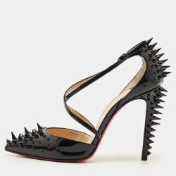 Pre Owned Christian Louboutin Black Patent Leather Goldocross Spike Pumps Size 37.5