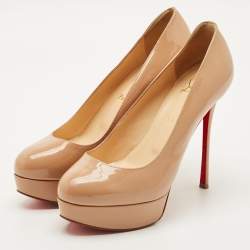 Pre Owned Christian Louboutin Beige Patent Leather Bianca Platform Pumps Size 39.5