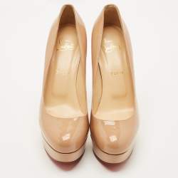 Pre Owned Christian Louboutin Beige Patent Leather Bianca Platform Pumps Size 39.5