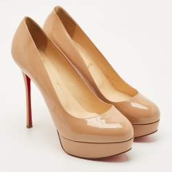 Pre Owned Christian Louboutin Beige Patent Leather Bianca Platform Pumps Size 39.5