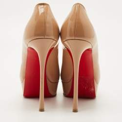 Pre Owned Christian Louboutin Beige Patent Leather Bianca Platform Pumps Size 39.5