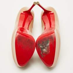 Pre Owned Christian Louboutin Beige Patent Leather Bianca Platform Pumps Size 39.5