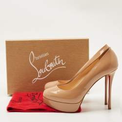 Pre Owned Christian Louboutin Beige Patent Leather Bianca Platform Pumps Size 39.5