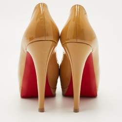 Pre Owned Christian Louboutin Beige Patent Leather Palais Royal Platform Pumps Size 40.5