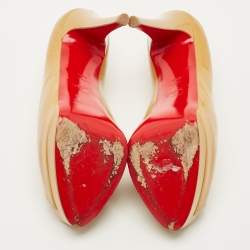 Pre Owned Christian Louboutin Beige Patent Leather Palais Royal Platform Pumps Size 40.5