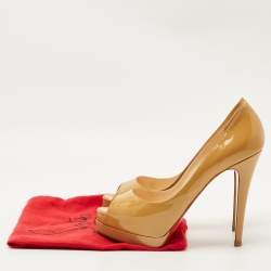 Pre Owned Christian Louboutin Beige Patent Leather Palais Royal Platform Pumps Size 40.5