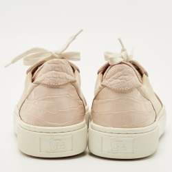 Pre Owned Christian Louboutin Cream/Beige Canvas and Croc Embossed Leather Vieirissima Low Top Sneakers Size 38