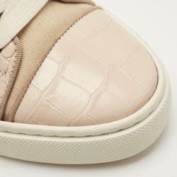 Pre Owned Christian Louboutin Cream/Beige Canvas and Croc Embossed Leather Vieirissima Low Top Sneakers Size 38