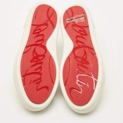 Pre Owned Christian Louboutin Cream/Beige Canvas and Croc Embossed Leather Vieirissima Low Top Sneakers Size 38