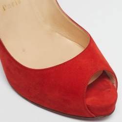 Pre Owned Christian Louboutin Red Suede Very Prive Peep Toe Pumps Size 41