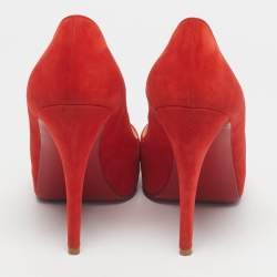 Pre Owned Christian Louboutin Red Suede Very Prive Peep Toe Pumps Size 41
