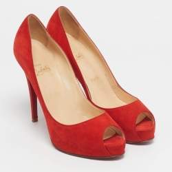 Pre Owned Christian Louboutin Red Suede Very Prive Peep Toe Pumps Size 41