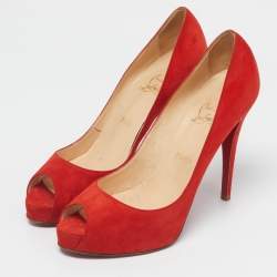 Pre Owned Christian Louboutin Red Suede Very Prive Peep Toe Pumps Size 41