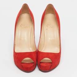 Pre Owned Christian Louboutin Red Suede Very Prive Peep Toe Pumps Size 41