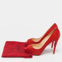 Pre Owned Christian Louboutin Red Suede Very Prive Peep Toe Pumps Size 41