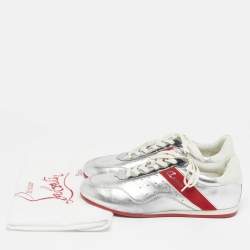 Pre Owned Christian Louboutin Silver Leather My K low Lace Up Sneakers Size 38.5