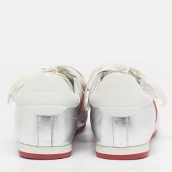 Pre Owned Christian Louboutin Silver Leather My K low Lace Up Sneakers Size 38.5