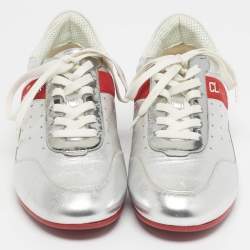 Pre Owned Christian Louboutin Silver Leather My K low Lace Up Sneakers Size 38.5