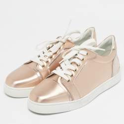 Pre Owned Christian Louboutin Rose Gold Leather and Suede Fun Vieira Low Top Sneakers Size 39