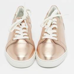 Pre Owned Christian Louboutin Rose Gold Leather and Suede Fun Vieira Low Top Sneakers Size 39