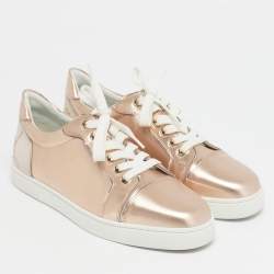 Pre Owned Christian Louboutin Rose Gold Leather and Suede Fun Vieira Low Top Sneakers Size 39