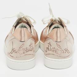 Pre Owned Christian Louboutin Rose Gold Leather and Suede Fun Vieira Low Top Sneakers Size 39