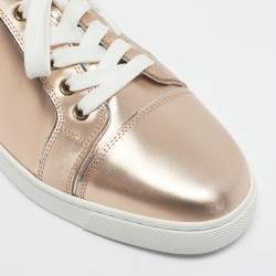 Pre Owned Christian Louboutin Rose Gold Leather and Suede Fun Vieira Low Top Sneakers Size 39